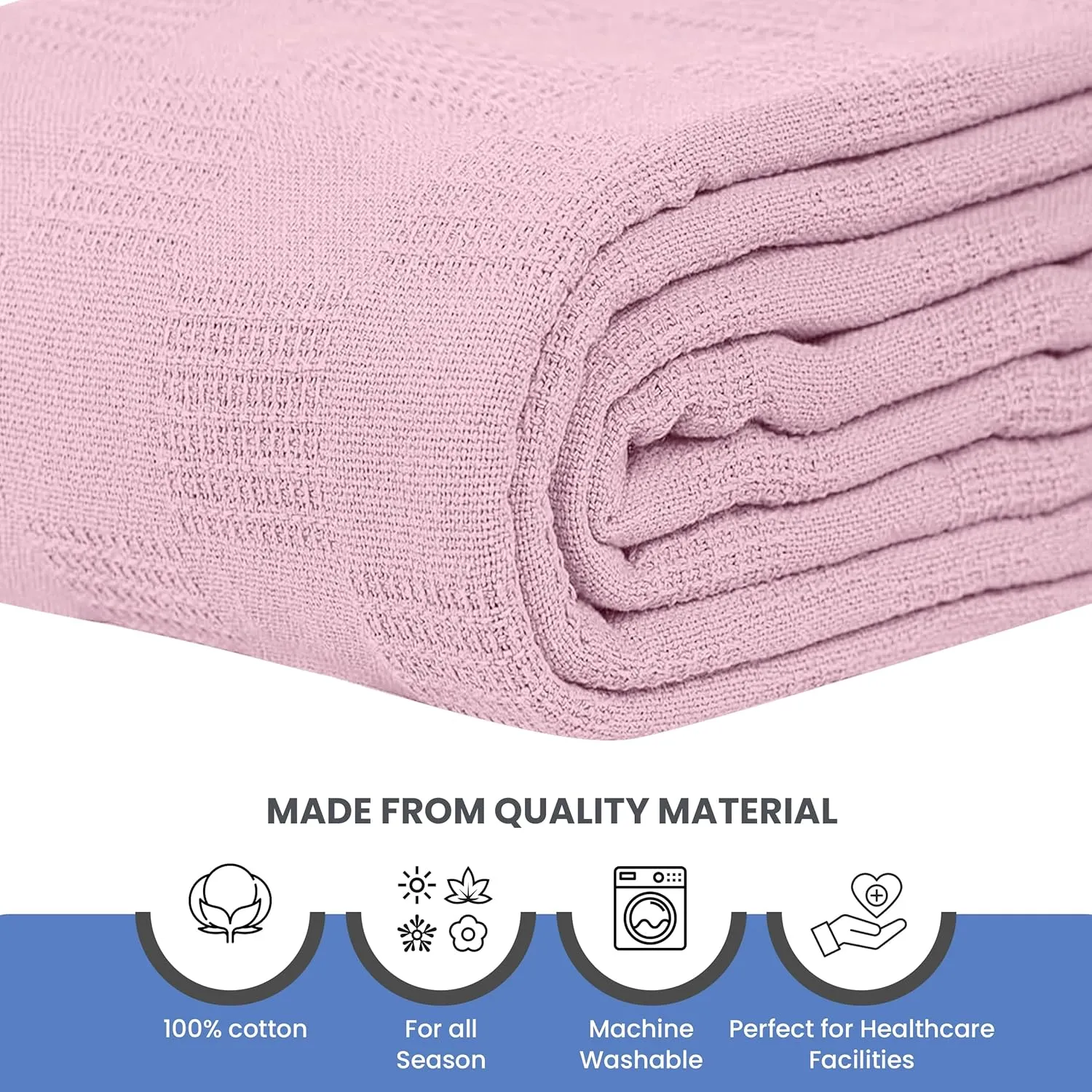 Linteum Textile Hospital Thermal SNAGLESS Spread Blanket, 100% Cotton (74x100 in, Mauve)