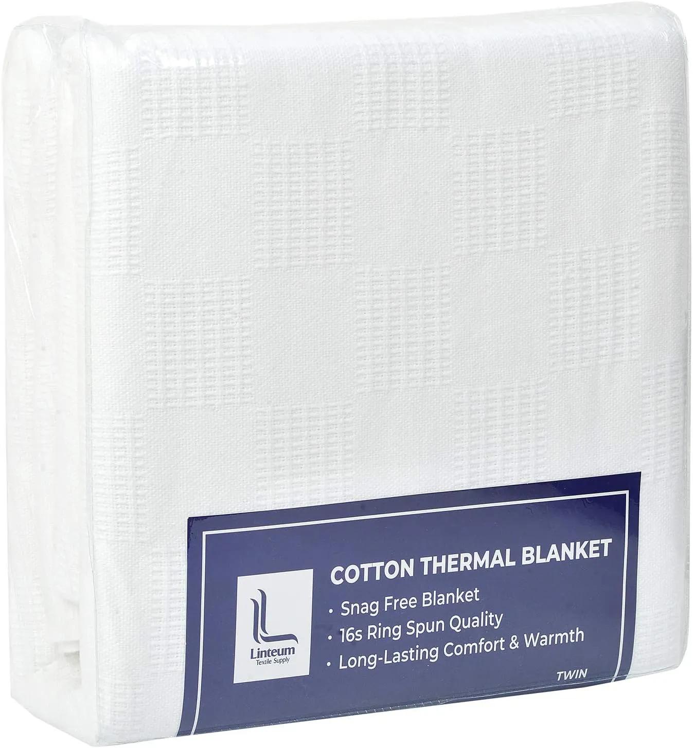 Linteum Textile Supply Thermal Blanket (White, Twin) Long Lasting and Durable Snag-Free Soft Blanket, Made from 100% Cotton Material for Home, Hospitals, 66x90 Inches