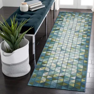 Liora Manne Marina Indoor/Outdoor Power Loomed Synthetic Blend Low Profile Area Rug - Transitional Contemporary (Triangle Border Grotto) (1'11" x 7'6")