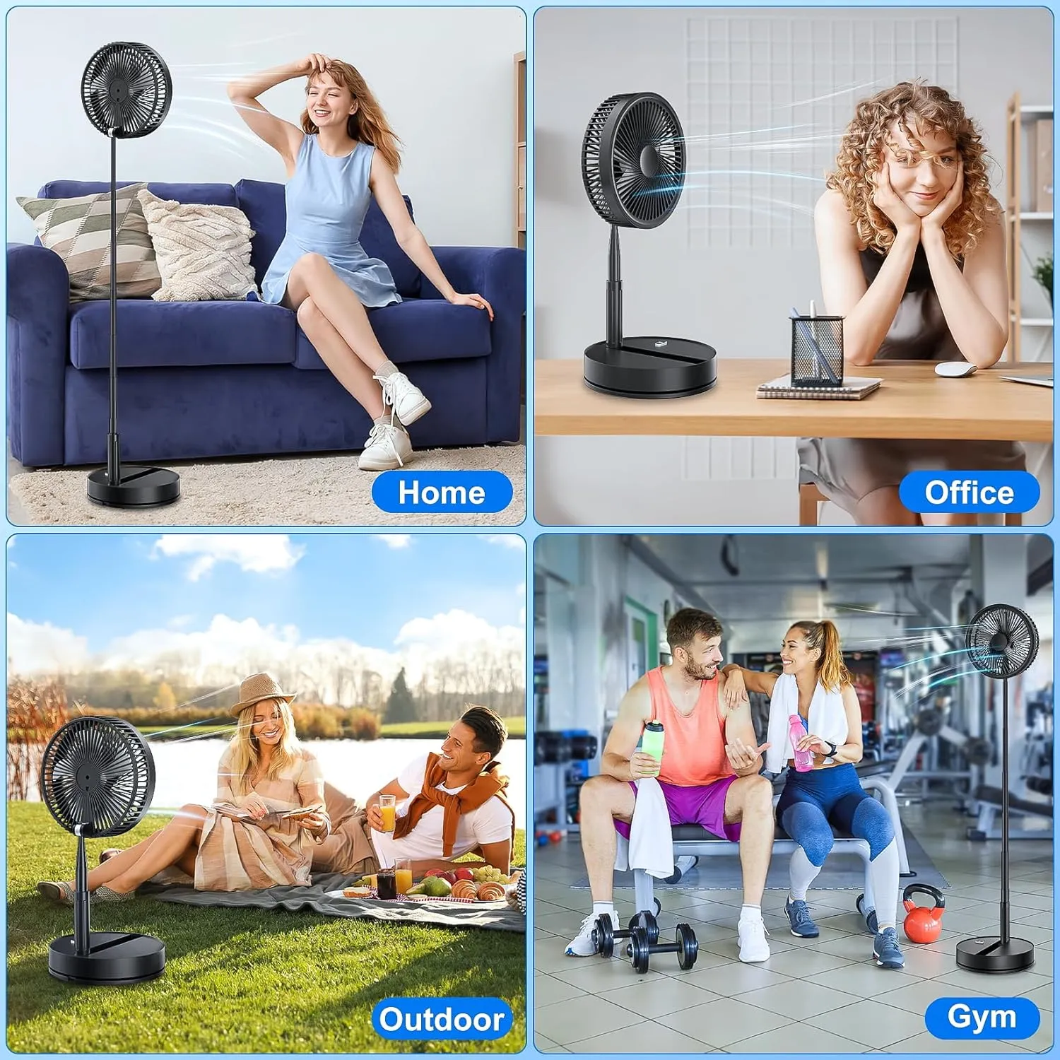 LIPETY Portable Foldable Rechargeable Oscillating Fan - 9" 7200mah Battery Operated USB C Small Fan Remote, Quiet Table Desk Fan Folding Standing Pedestal Fans for Bedroom Rome Office Camping Travel