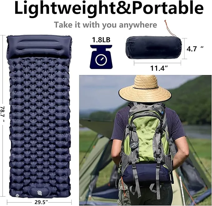 LISANNE Camping Mattress with Built in Foot Pump Inflatable Sleeping Mat Ultralight Compact Sleeping Pad for Camping,Backpacking,Hiking,Traveling,Tent,Waterproof and Portable for Outdoor Activities