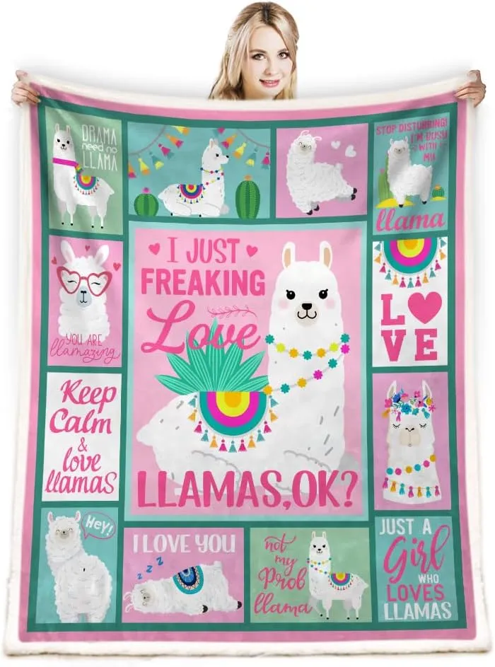 Llama Gifts for Women & Girls - Cozy Lightweight Alpaca Fleece Llama Blanket for Sofa & Couch - 50"X60"