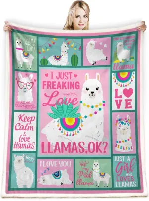 Llama Gifts for Women & Girls - Cozy Lightweight Alpaca Fleece Llama Blanket for Sofa & Couch - 50"X60"