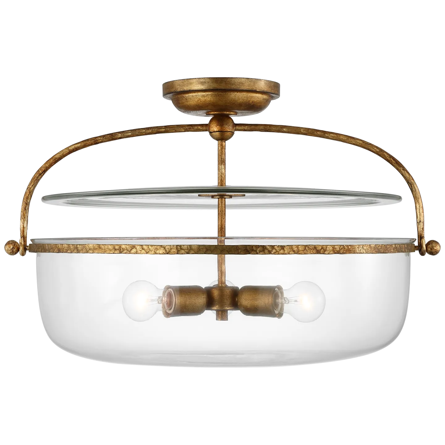 Lorford Large Semi-Flush Mount Lantern | Gilded Iron With Clear Glass