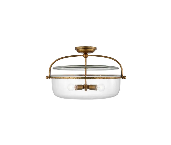 Lorford Large Semi-Flush Mount Lantern | Gilded Iron With Clear Glass