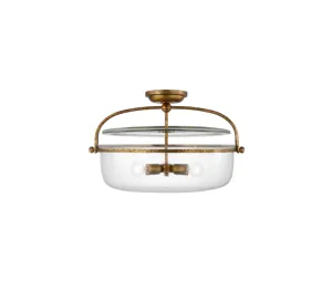 Lorford Large Semi-Flush Mount Lantern | Gilded Iron With Clear Glass