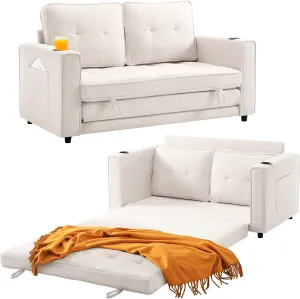 Loveseat Sleeper Sofa Bed for Living Room - Modern Comfy Convertible Futon Couches- Folding Couch Bed for Small Spaces - Foldable Floor Gaming Sofa Bed - Beige