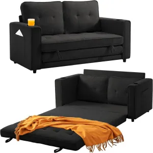 Loveseat Sleeper Sofa Bed for Living Room - Modern Comfy Convertible Futon Couches- Folding Couch Bed for Small Spaces - Foldable Floor Gaming Sofa Bed - Black