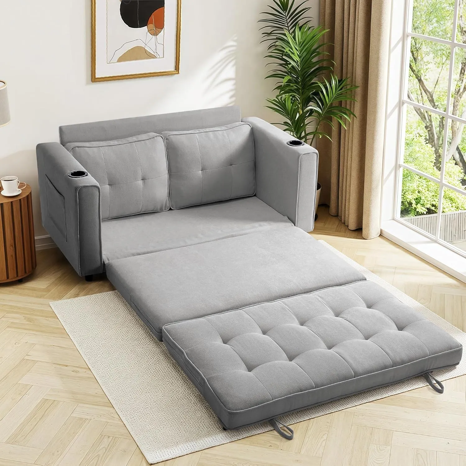 Loveseat Sleeper Sofa Bed for Living Room - Modern Comfy Convertible Futon Couches- Folding Couch Bed for Small Spaces - Foldable Floor Gaming Sofa Bed - Grey