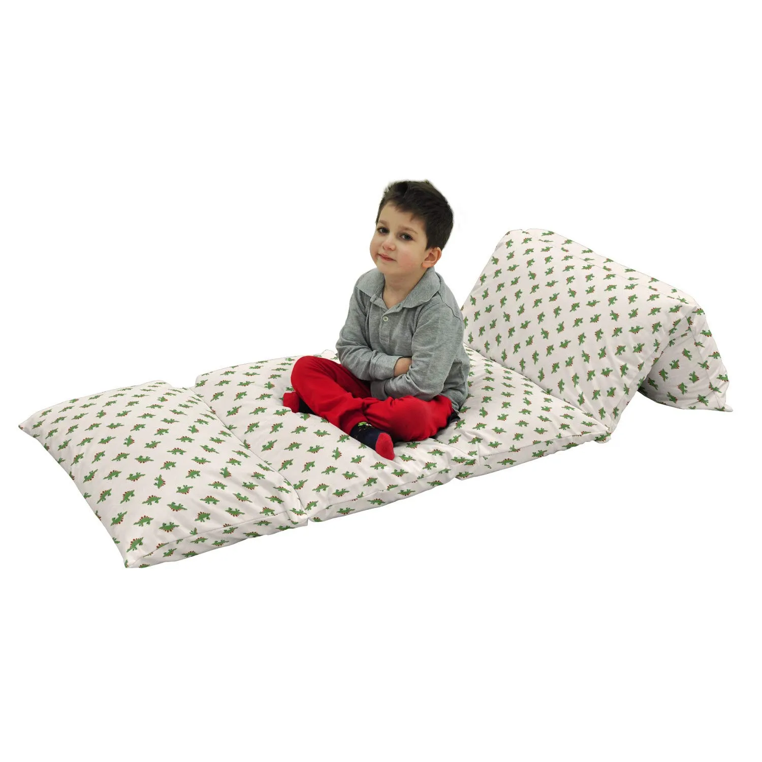 Lunarable Jurassic Floor Pillow Lounger Cover, Stegosaurus Dinosaur Prehistoric Herbivorous Reptiles Extinct Animals, Nap Mat Printed Fabric Case for 5 Pillows, 88" x 36", Fern Green Ruby Beige