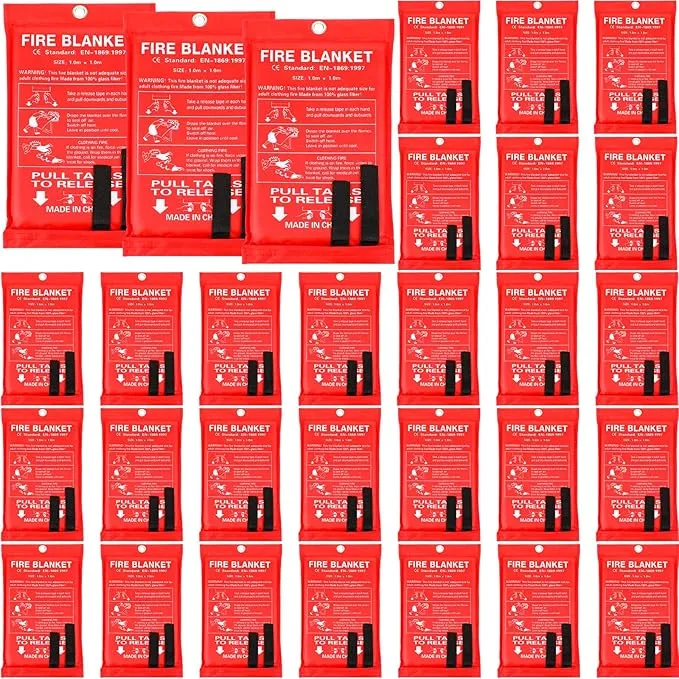 Macarrie 30 Pack 39” x 39” Fire Blanket Emergency Fire Blanket for Home and Kitchen Suppression Blanket Safety Fiberglass Fireproof Blanket Survival for Fireplace Car Office Camping (Red)