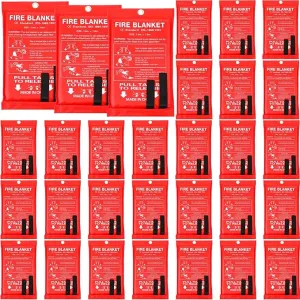 Macarrie 30 Pack 39” x 39” Fire Blanket Emergency Fire Blanket for Home and Kitchen Suppression Blanket Safety Fiberglass Fireproof Blanket Survival for Fireplace Car Office Camping (Red)