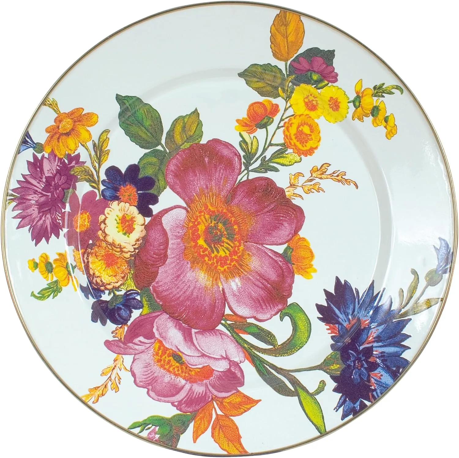 MACKENZIE-CHILDS Enamel Charger Plate, Decorative Plate for Home Decor, 12 Inches, White Flower Market
