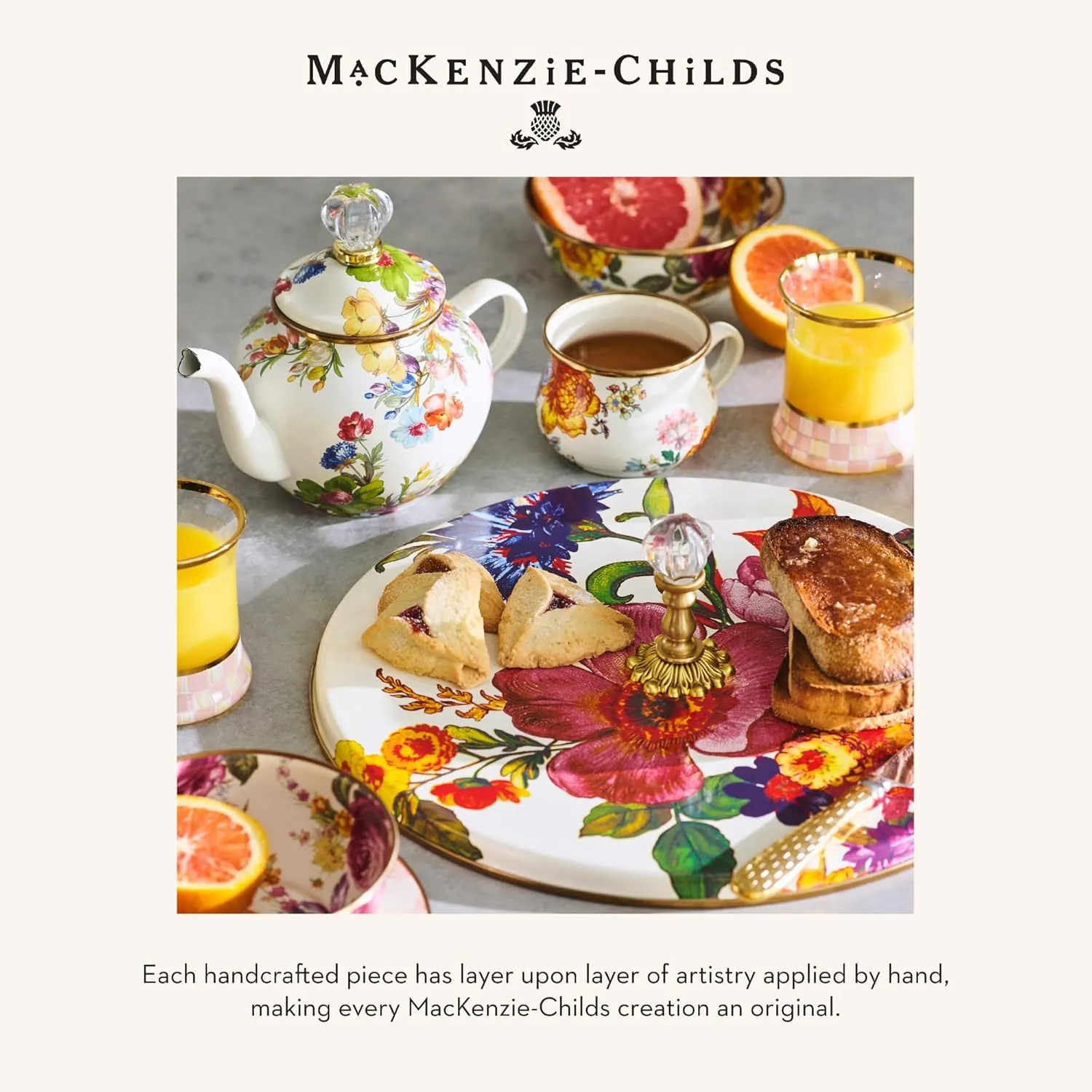 MACKENZIE-CHILDS Enamel Charger Plate, Decorative Plate for Home Decor, 12 Inches, White Flower Market