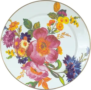 MACKENZIE-CHILDS Enamel Charger Plate, Decorative Plate for Home Decor, 12 Inches, White Flower Market