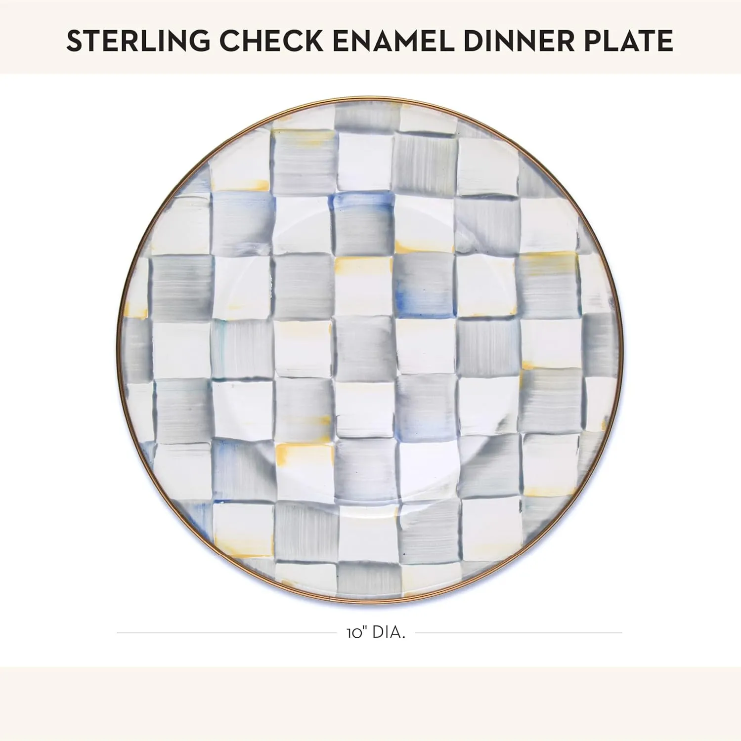 MACKENZIE-CHILDS Enamel Dinner Plate, Decorative Dinnerware Plate, 10 Inches, Set of 1, Gray-and-White Sterling Check