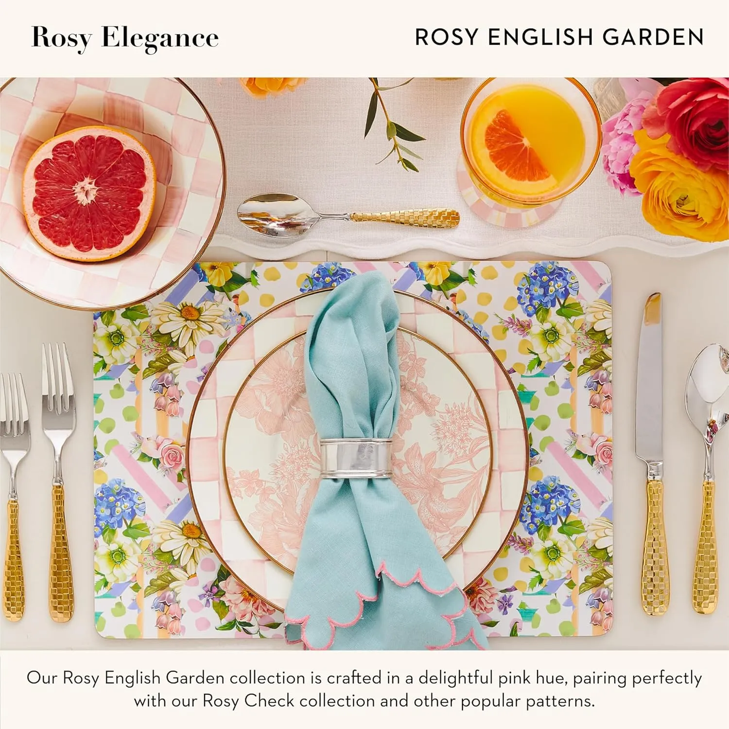 MACKENZIE-CHILDS Enamel Dinner Plate, Decorative Dinnerware Plate, 10 Inches, Set of 1, Rosy English Garden