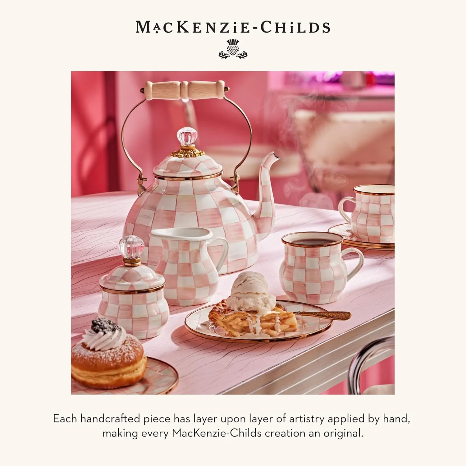 MACKENZIE-CHILDS Enamel Dinner Plate, Decorative Dinnerware Plate, 10 Inches, Set of 1, Rosy English Garden