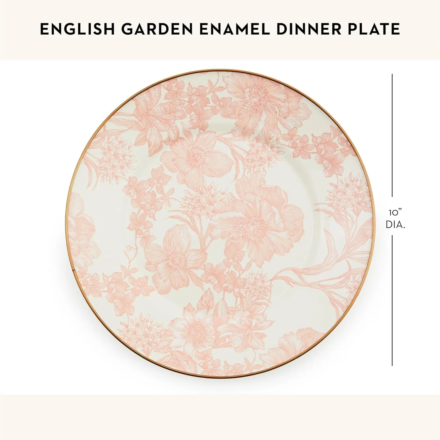 MACKENZIE-CHILDS Enamel Dinner Plate, Decorative Dinnerware Plate, 10 Inches, Set of 1, Rosy English Garden