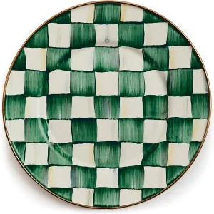 MACKENZIE-CHILDS Enamel Salad and Dessert Plate, Small Plate for a Dessert or Appetizer Dish, 8 Inches, Green-and-White Emerald Check