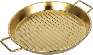 MAGICLULU 20cm Stainless Steel Plate Barbecue Plate Double Ears Easy to Use Stylish Serving Utensil for Family Dinners