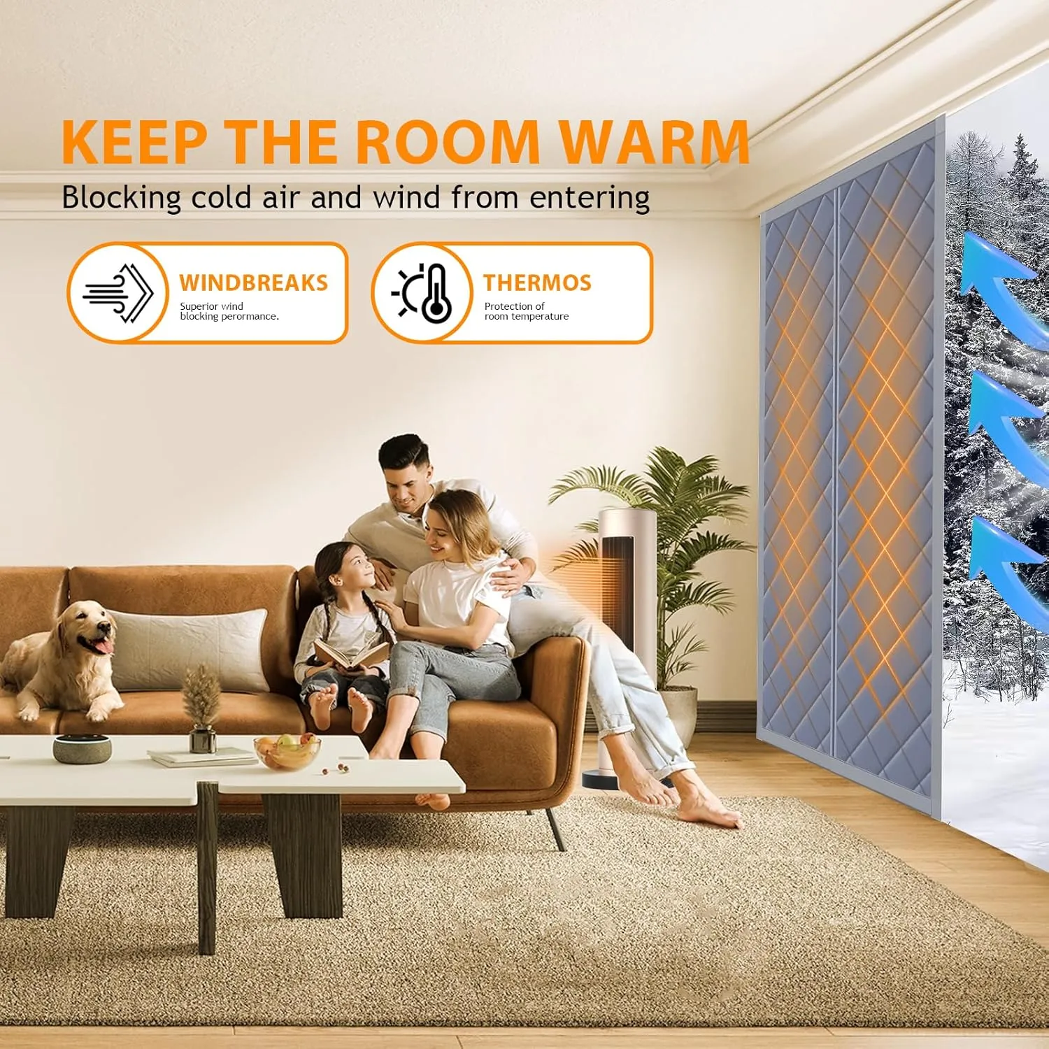 Magnetic Thermal Insulated Door Curtain Fits Door Size 36" X 80" Insulated Door Cover Blanket Insulation Cover Oxford Cloth Thicken Cotton to Keep House Warm as Temporary Door to Soundproof