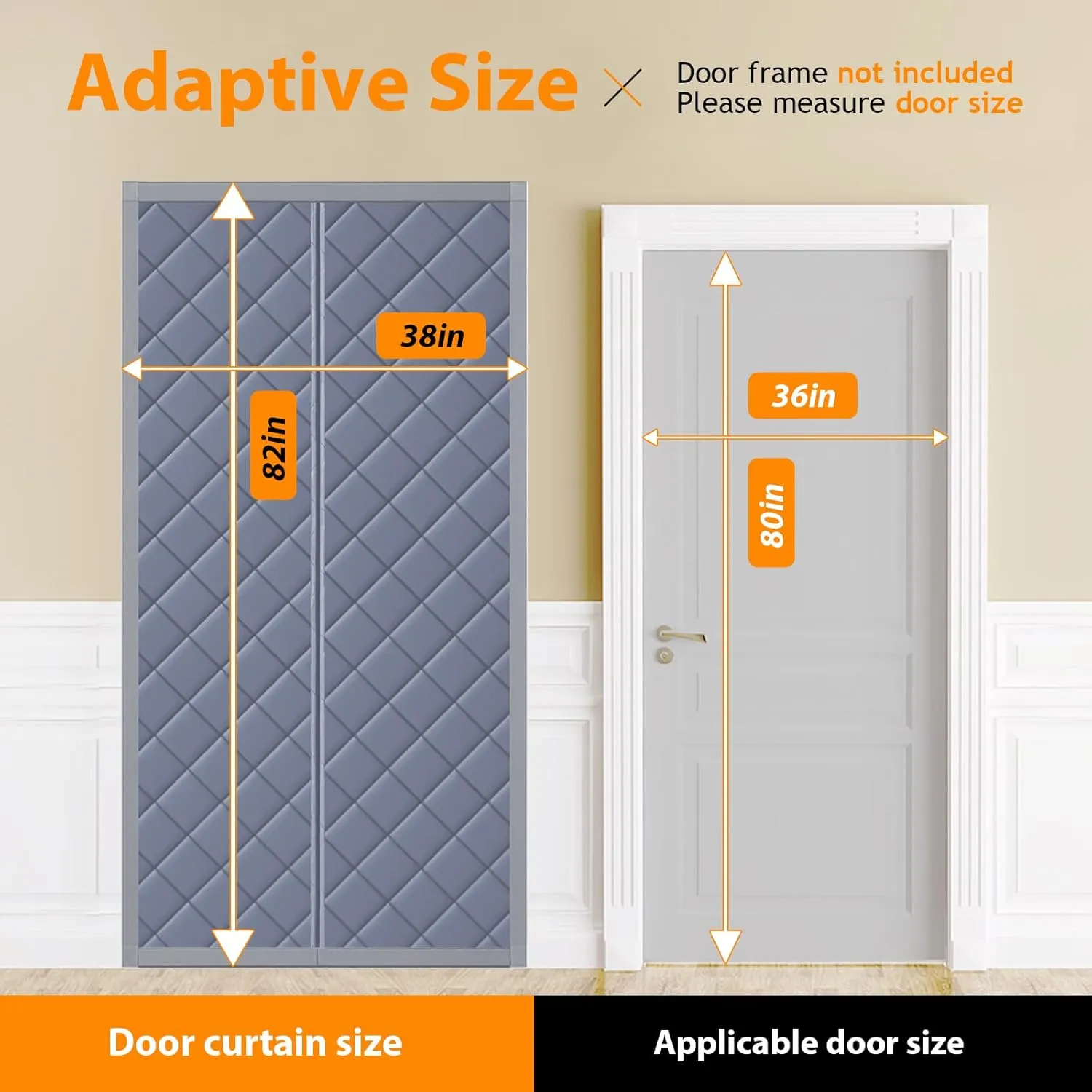 Magnetic Thermal Insulated Door Curtain Fits Door Size 36" X 80" Insulated Door Cover Blanket Insulation Cover Oxford Cloth Thicken Cotton to Keep House Warm as Temporary Door to Soundproof