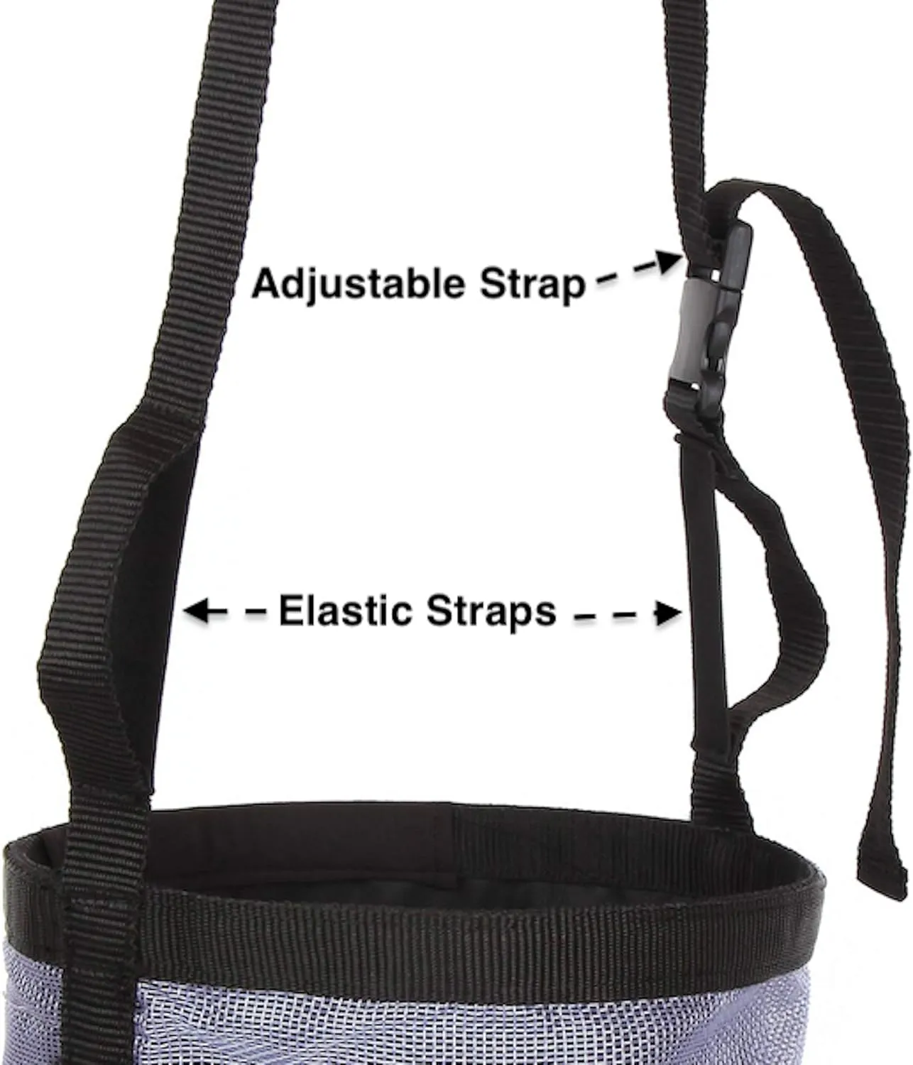 Majestic Ally Horse Feed Bag, Heavy Duty Nylon Mesh Grain Feed Bag, Adjustable Strap with Durable Snap and Elastic Straps, Comfort Neck Pad and Nose Pad- Large (Full, Dark Gray)