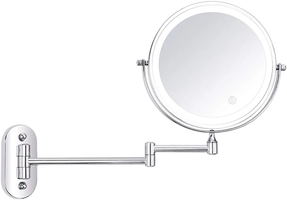 Makeup Mirror Wall Mounted Shaving Mirror LED Luxury Bathroom Mirror for Hotel Vanity with Adjustable Extendable Round 8 Inch 10X Magnifying Mirror