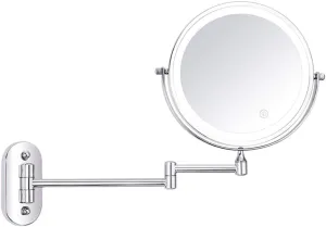Makeup Mirror Wall Mounted Shaving Mirror LED Luxury Bathroom Mirror for Hotel Vanity with Adjustable Extendable Round 8 Inch 10X Magnifying Mirror