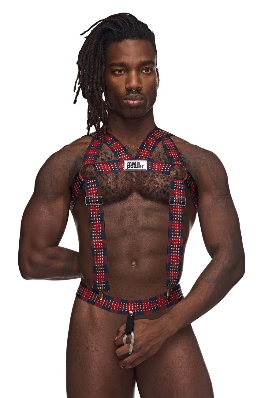 Male Power PAK-892 Elastic Studded Harness with Ring Red