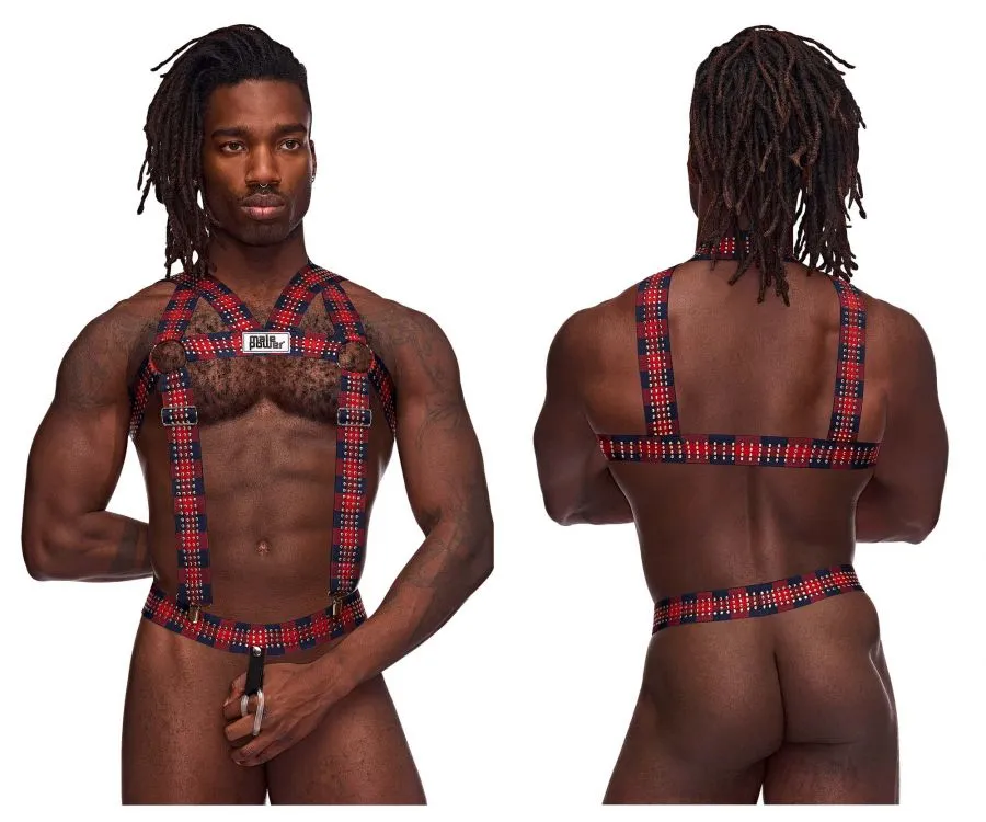Male Power PAK-892 Elastic Studded Harness with Ring Red