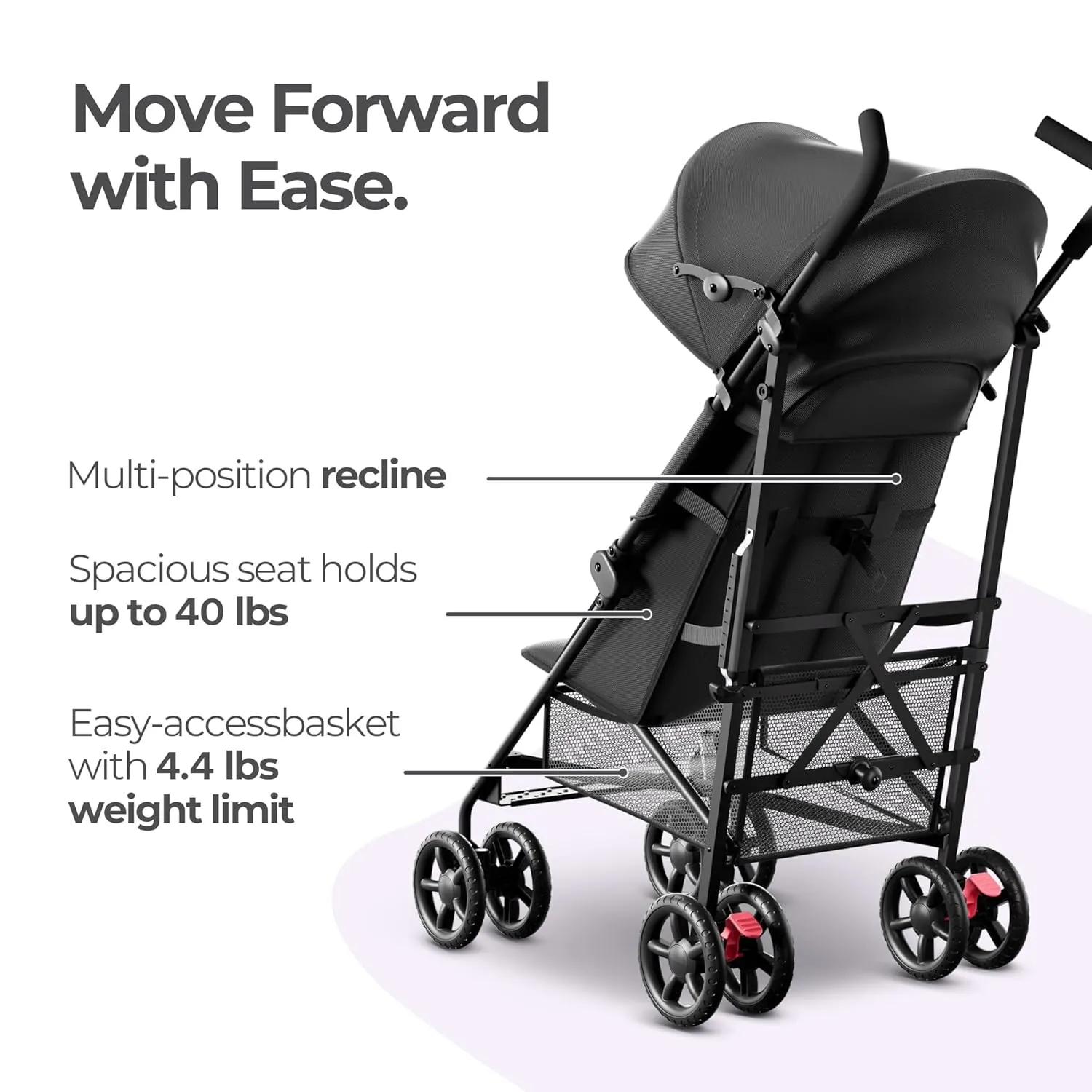 MAMA & BABY Trek Lite Umbrella Stroller - Compact Fold, Multi-Position Recline, Travel Stroller with Carry Strap, Large Storage and Cup Holder