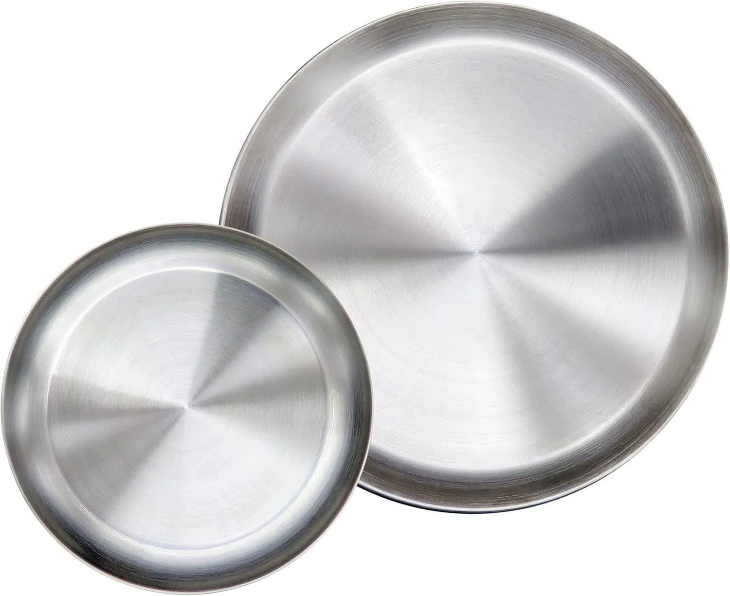 Matte Polished 10.0 inch 304 Stainless Steel Round Plates Dish Set, for Dinner Plate, Camping Outdoor Plate, Baby safe, Toddler, Kids, BPA Free, Pack of 2 (L (10.0"))