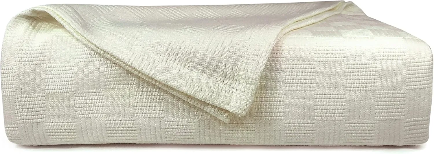 MAURA All Season Cotton Decorative Thermal Bed Blankets, Classic Basket Wave Breathable, Super Soft, Cozy Blanket and Perfect for Layering Any Bed. King Large Size 108”x 90”
