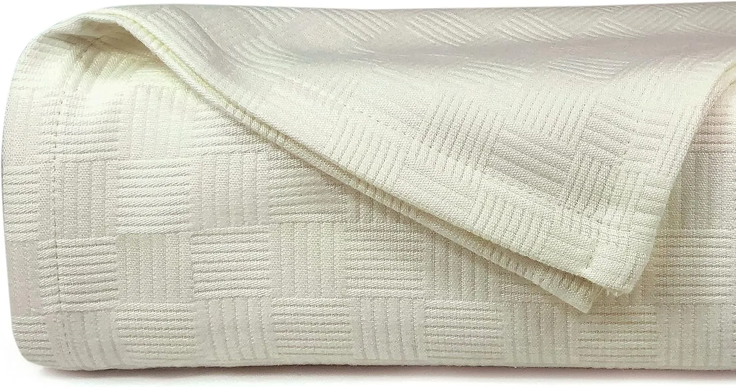 MAURA All Season Cotton Decorative Thermal Bed Blankets, Classic Basket Wave Breathable, Super Soft, Cozy Blanket and Perfect for Layering Any Bed. King Large Size 108”x 90”