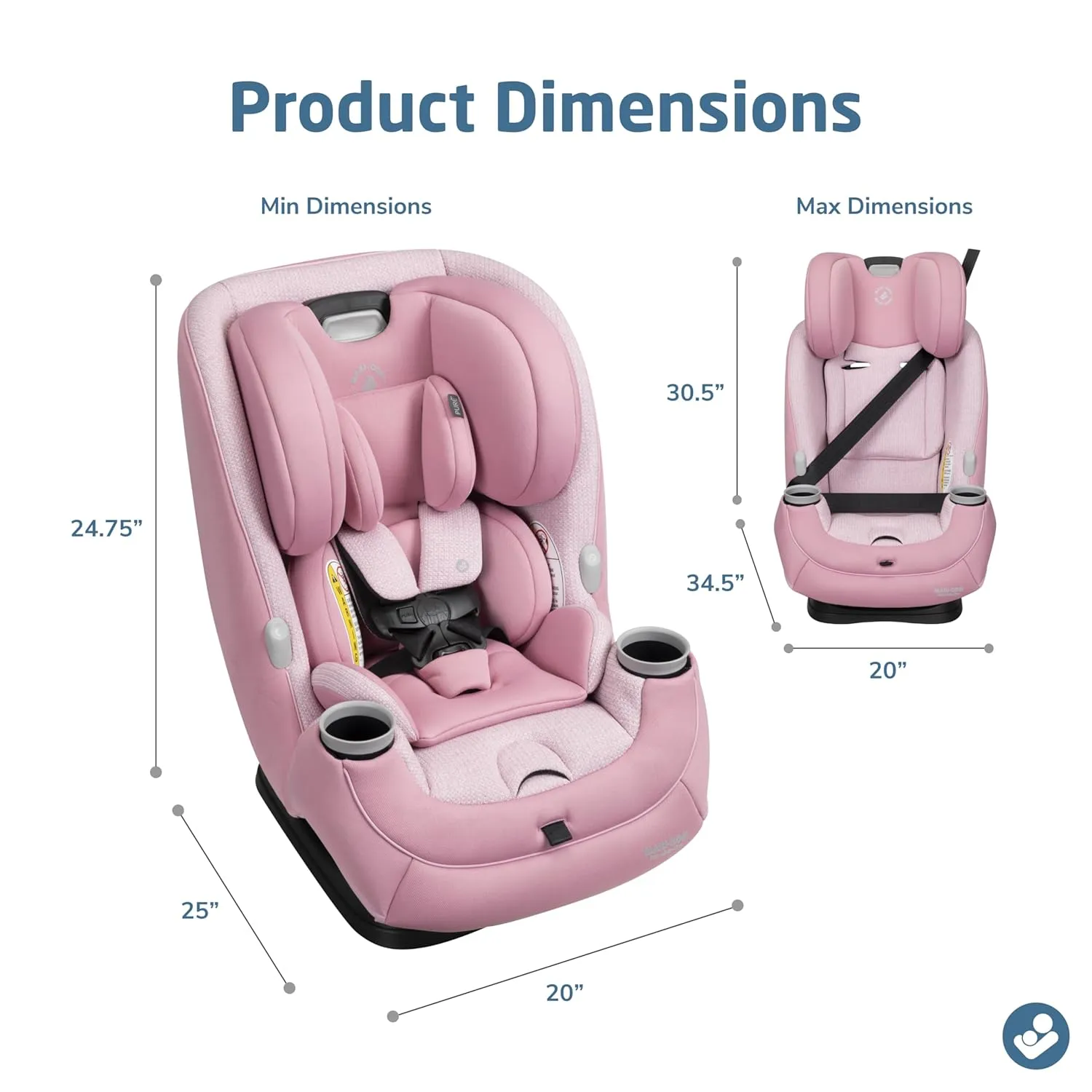 Maxi-Cosi Pria All-in-One Convertible Car Seat, Rear Facing Car Seat for Infants from 4-40 lbs, Forward Facing Car Seat up to 100 lbs in Booster Seat Mode, Rose Pink Sweater