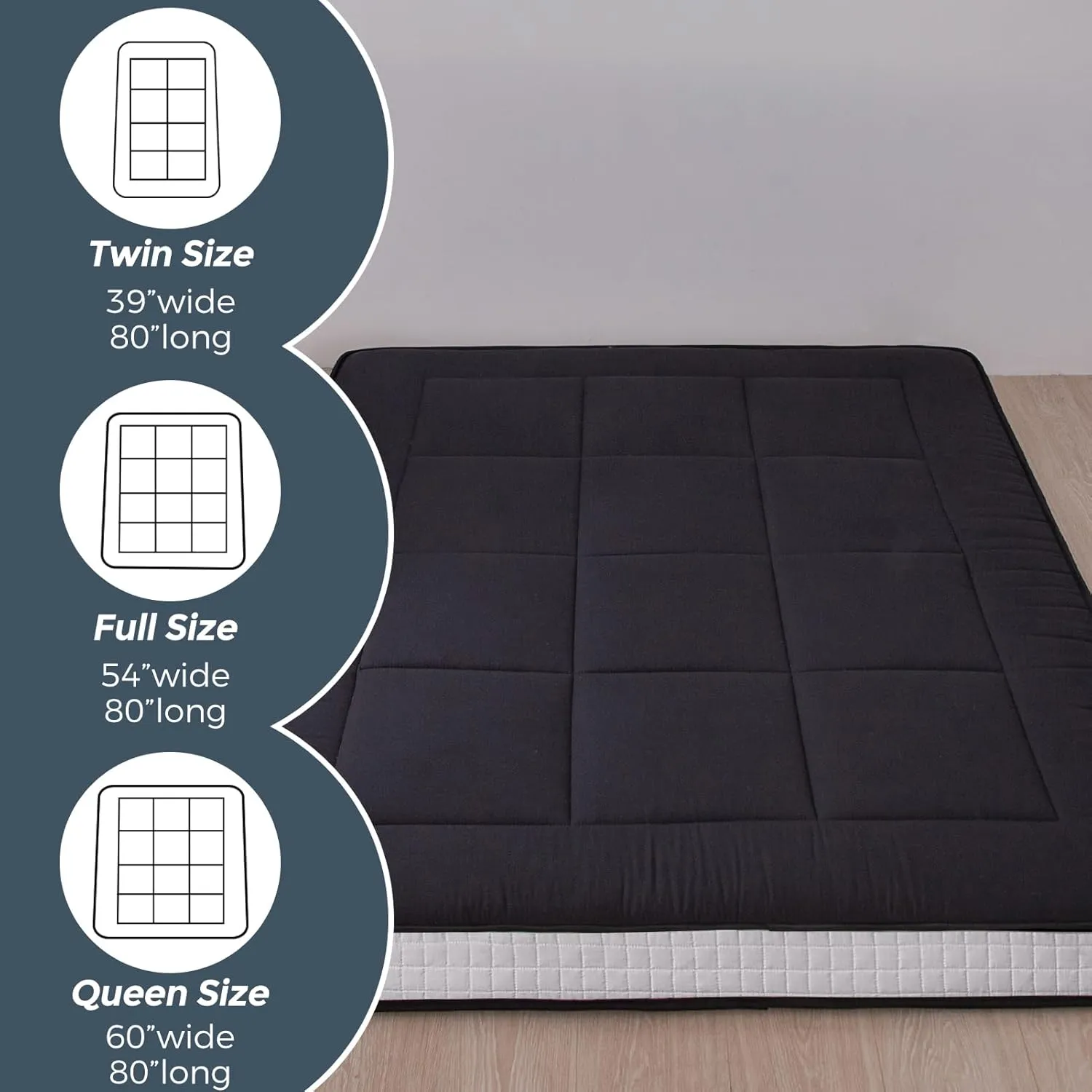 MAXYOYO 6" Extra Thick Foldable Floor Futon Mattress, Tatami Pad for Adults, Roll Up Guest Bed, Black, Full