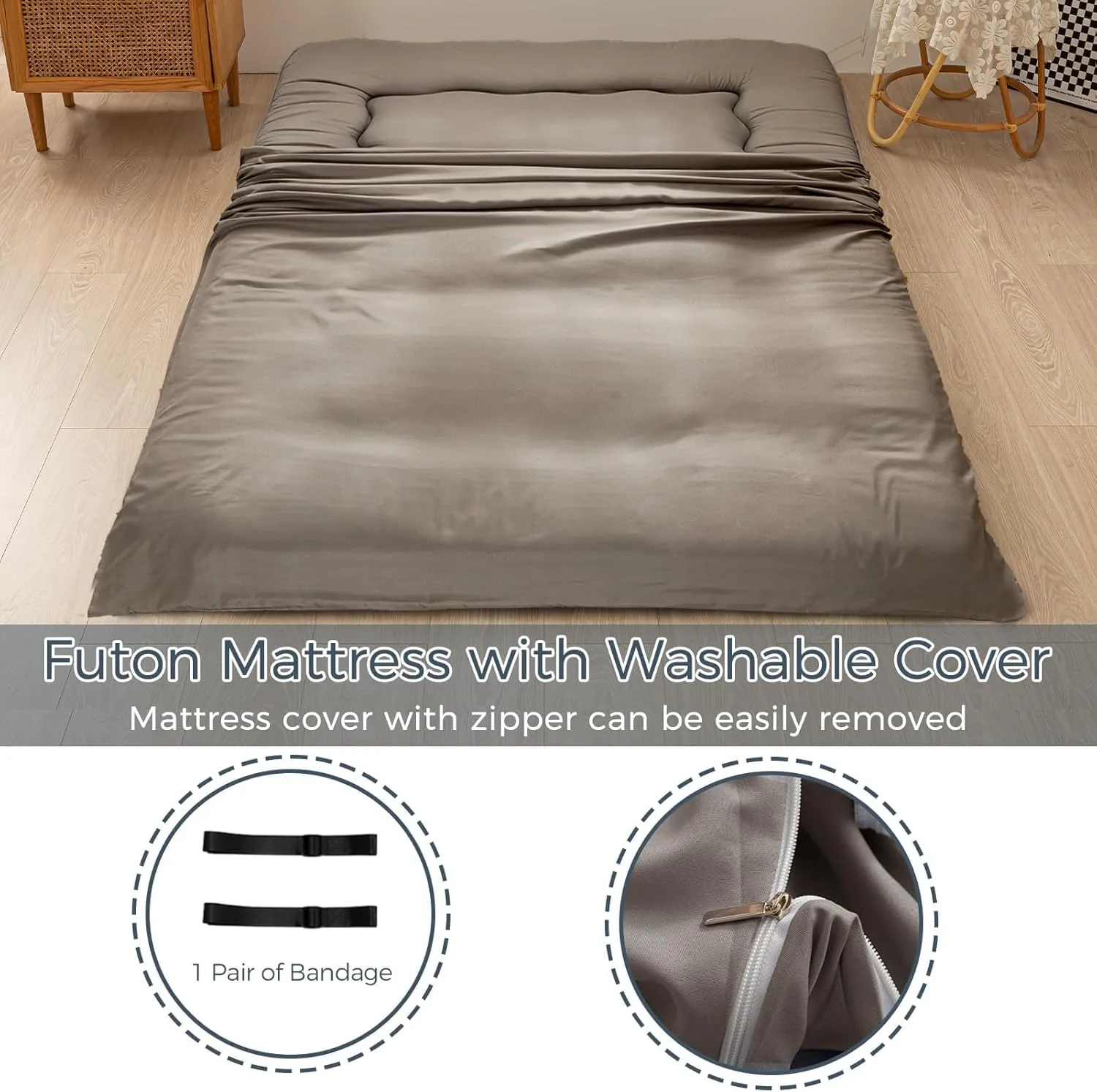 MAXYOYO 6" Extra Thick Japanese Floor Mattress Futon Mattress, Foldable Tatami Pad for Adults, Roll Up Floor Bed for Guest Room Bedroom RV, Dark Grey, Full