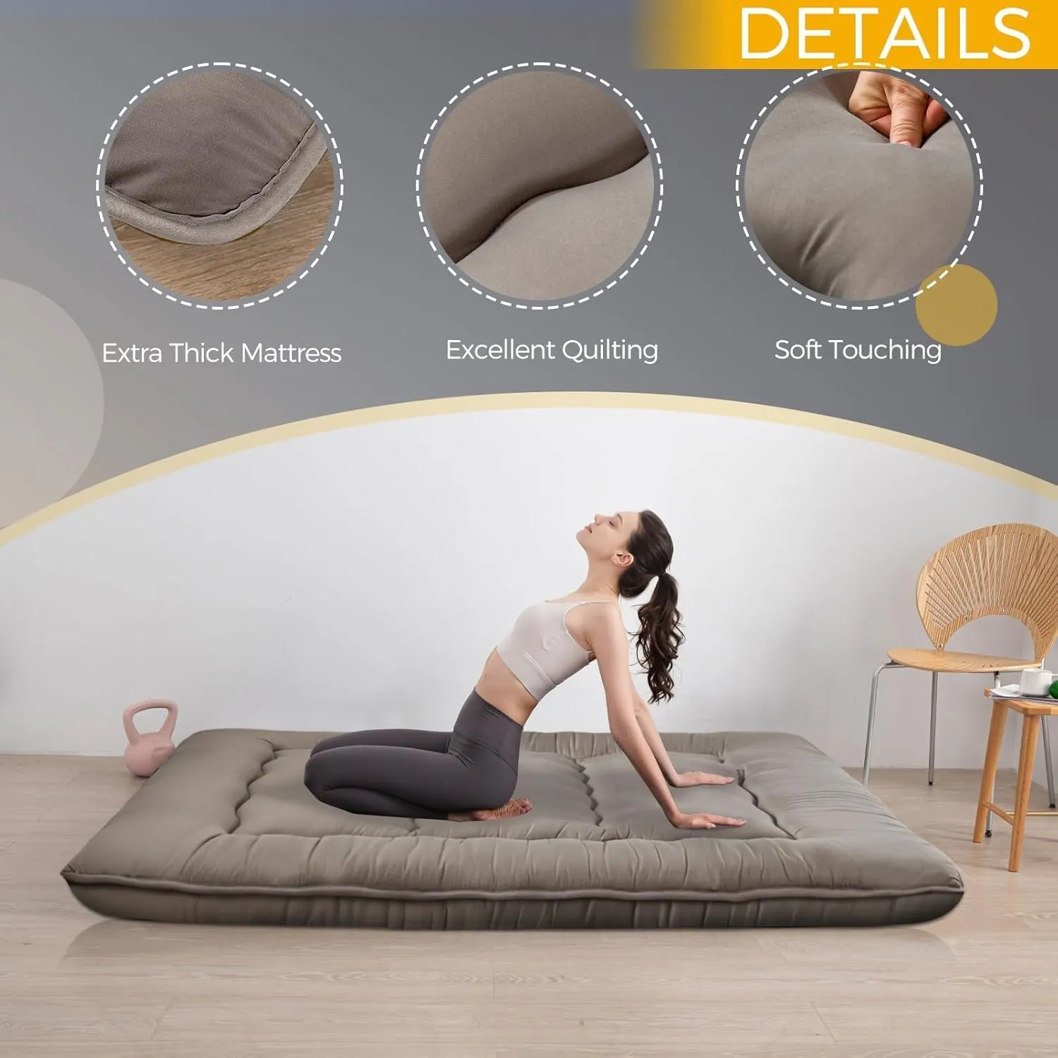 MAXYOYO 6" Extra Thick Japanese Floor Mattress Futon Mattress, Foldable Tatami Pad for Adults, Roll Up Floor Bed for Guest Room Bedroom RV, Dark Grey, Full