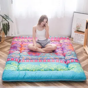 MAXYOYO Bohemian Retro Mattress Boho Floral Japanese Futon Mattress Tatami Floor Mat Foldable Portable Camping , Sleeping Pad, Lounger Couch Bed Full Size