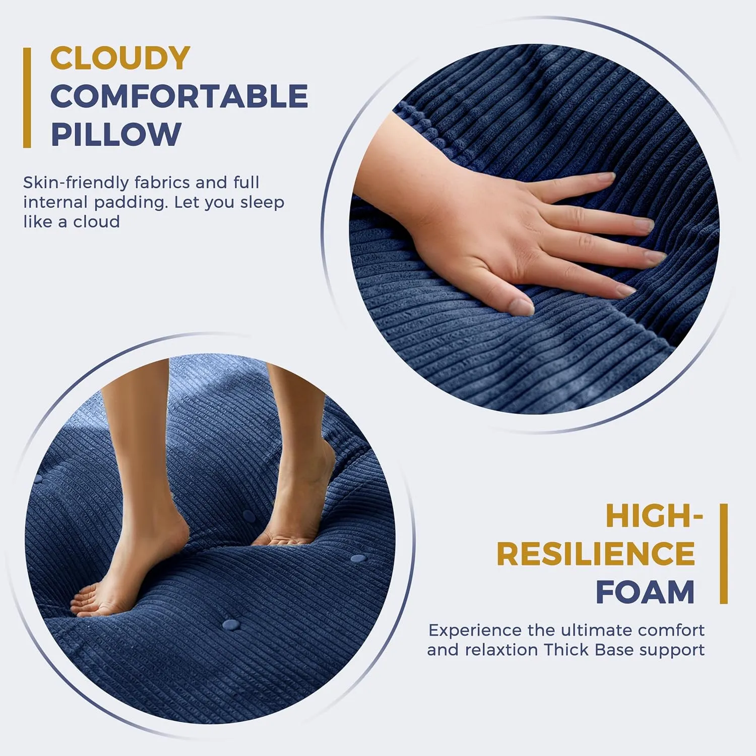 MAXYOYO Convertible Sofa Bed, Fold Out Single Sleeper Sofa with Pillow, 4 in 1 Tufted Folding Couch Bed Foam Floor Couch, Lazy Chair for Living Room Bedroom Guest Room, Navy