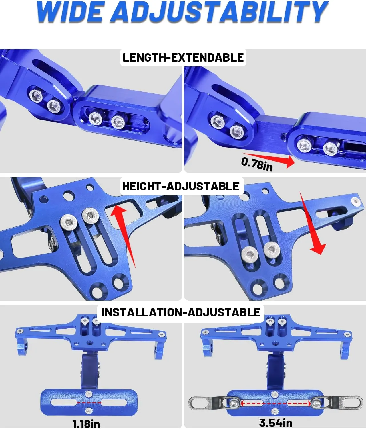 MDPROMCP Universal Motorcycle Fender Eliminator With LED Light CNC Aluminum License Plate Bracket (Blue)