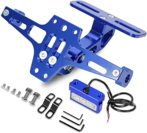 MDPROMCP Universal Motorcycle Fender Eliminator With LED Light CNC Aluminum License Plate Bracket (Blue)