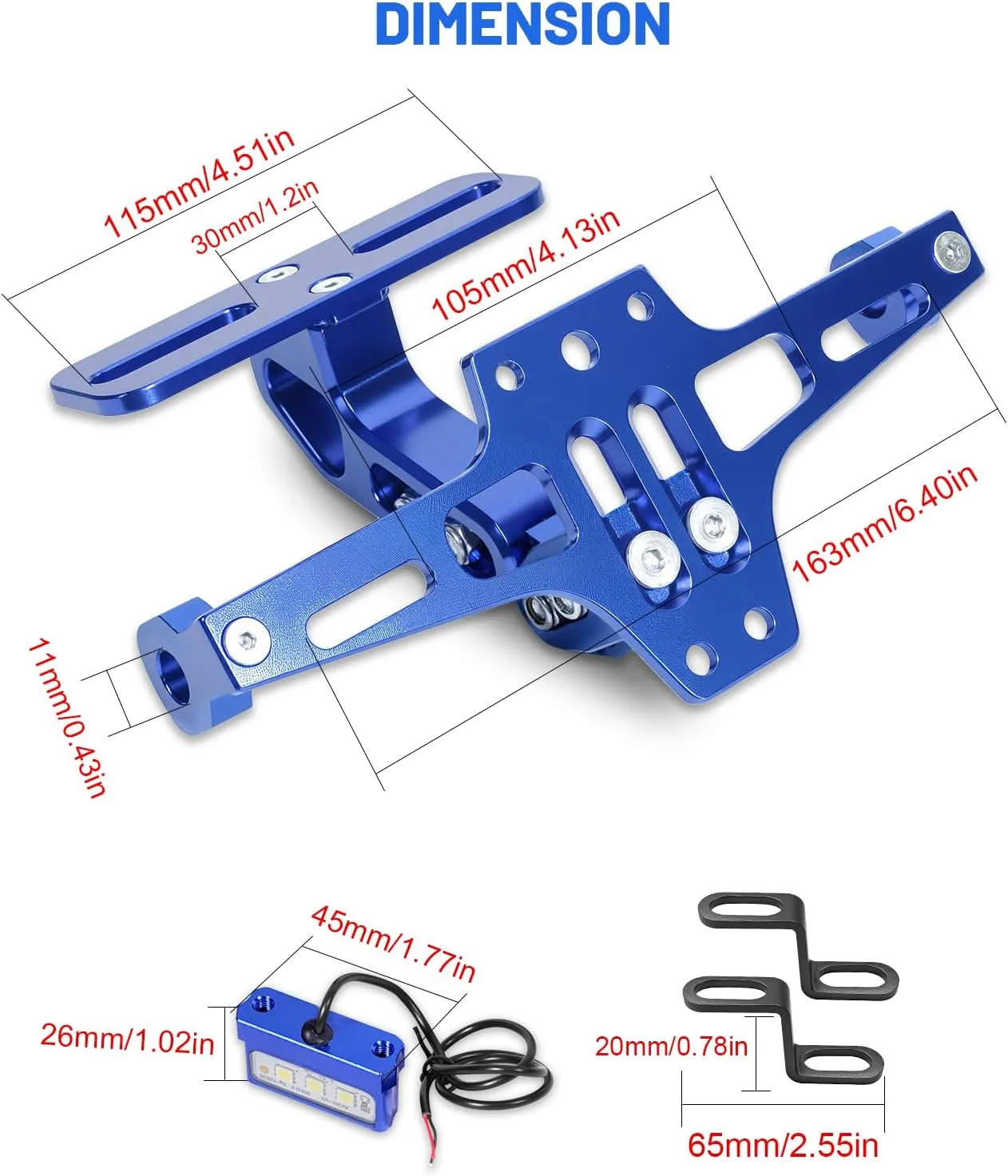 MDPROMCP Universal Motorcycle Fender Eliminator With LED Light CNC Aluminum License Plate Bracket (Blue)