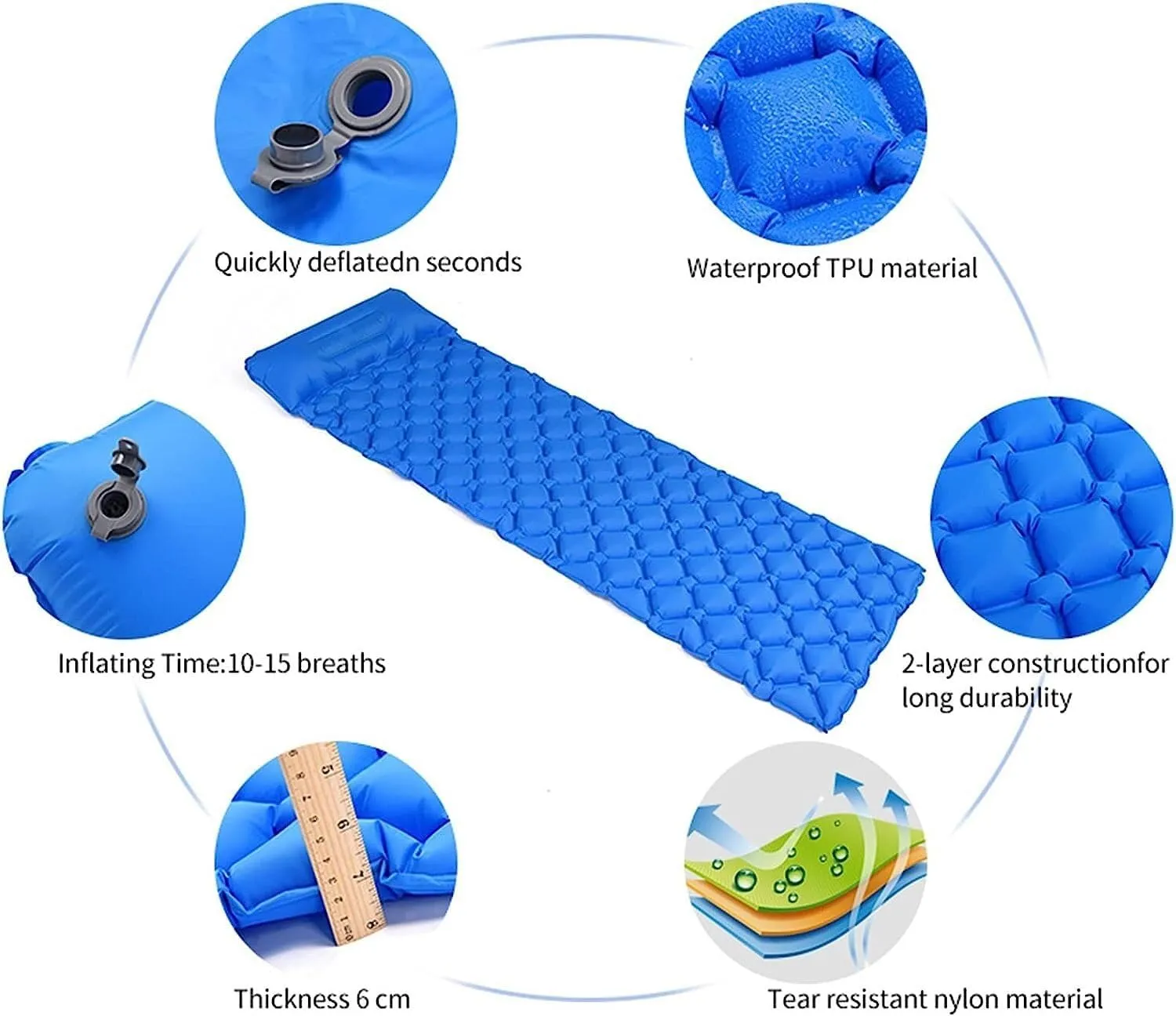 MDybf Camping Sleeping Pad Inflatable Air Mattresses Outdoor Mat Furniture Bed, Camping Sleeping Mat (Color : Blue)