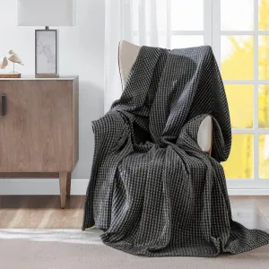 meadow park Cozy Waffle Weave Chenille Thermal Bed Blanket King 104” x 92”, Party Blanket, 380gsm, All Seasons, Dark Grey