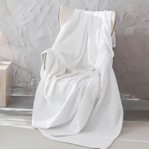 meadow park Cozy Waffle Weave Chenille Thermal Bed Blanket King 104” x 92”, Party Blanket, 380gsm, All Seasons, Ivory