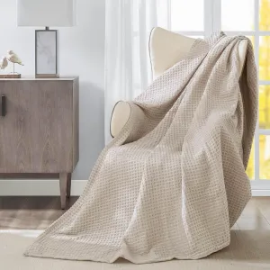 meadow park Cozy Waffle Weave Chenille Thermal Bed Blanket King 104” x 92”, Party Blanket, 380gsm, All Seasons, Khaki