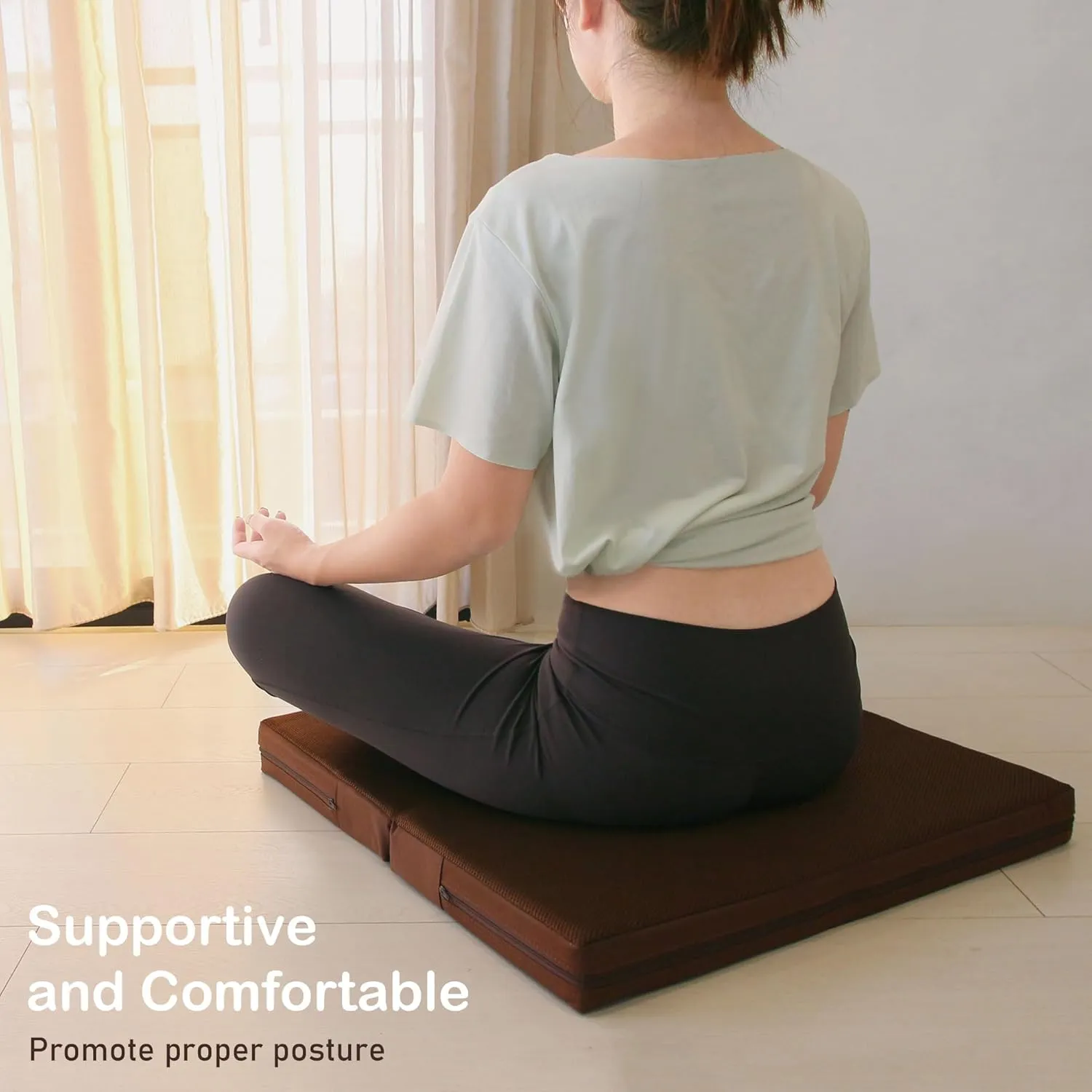 Meditation Mat Zabuton - Large Floor Cushions & Pillow for Adults - Meditation Cushion & Yoga Floor Sitting - High Density Responsive Bamboo Charcoal Foam Meditation Pad with Washable Cover